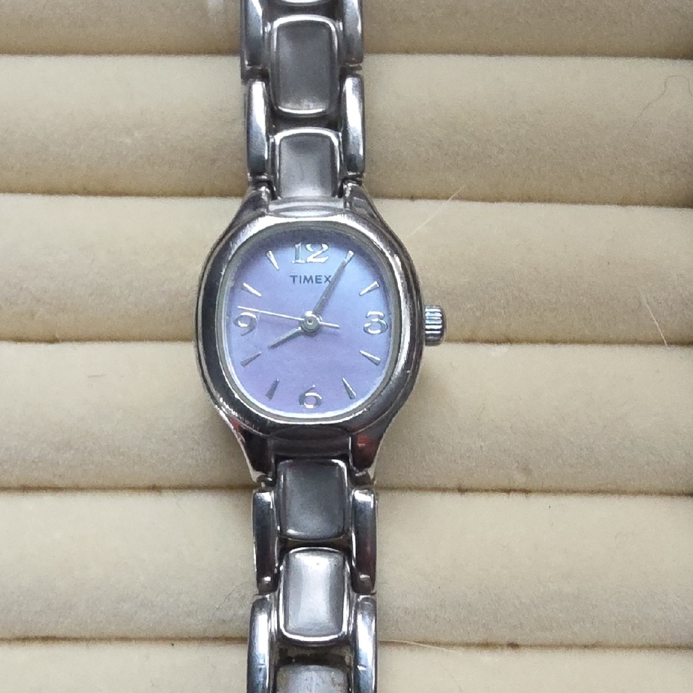 Timex Women's Silver Watch with Lavender Dial